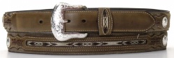 M and F Western Product N2475702 Men's Standard Belt in Brown Leather with Fancy Woven Back